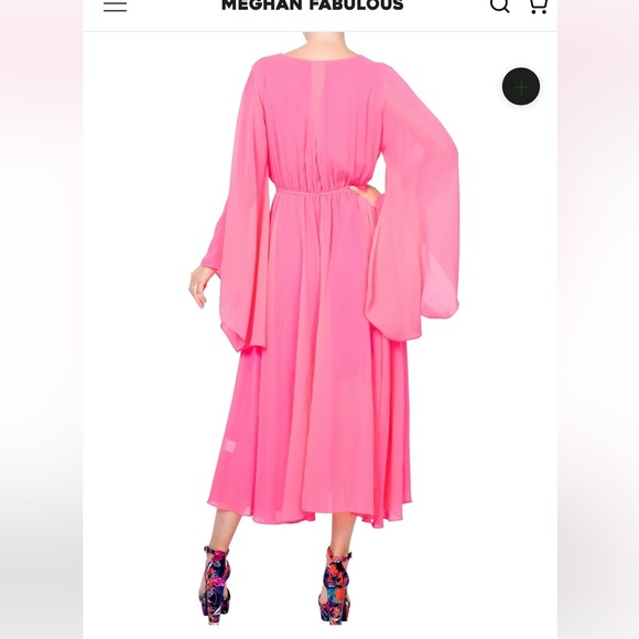 Meghan Fabulous Sunset MIDI Dress Neon Pink NWOT - Picture 4 of 4